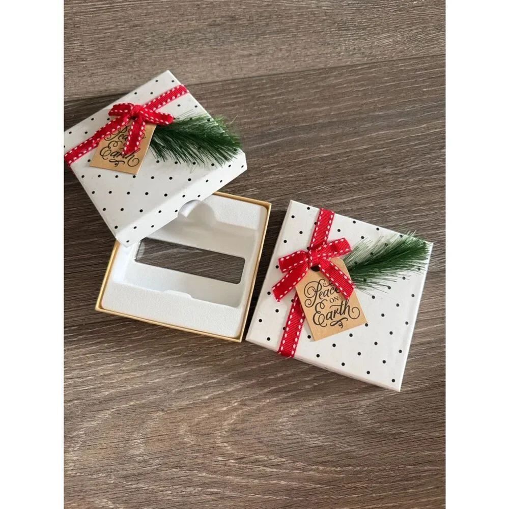 Nordstrom White Polka Dot Gift Card Box with Red Ribbon and Green Sprig
